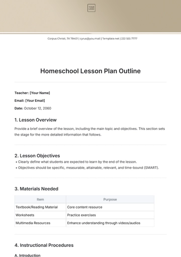 Free Homeschool Lesson Plan Outline Template to Edit Online