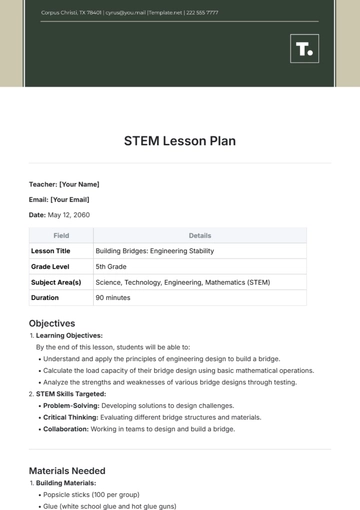 Free STEM Lesson Plan Template to Edit Online