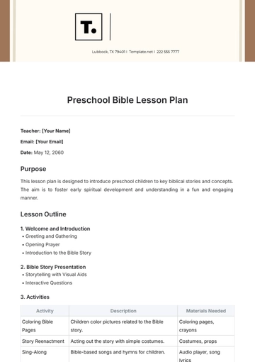 Free Preschool Bible Lesson Plan Template to Edit Online