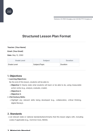 Free Structured Lesson Plan Format Template to Edit Online