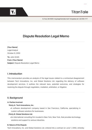 Free Dispute Resolution Legal Memo Template to Edit Online