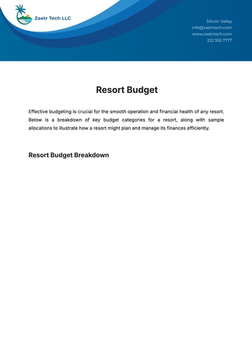 Free Resort Budget Template to Edit Online