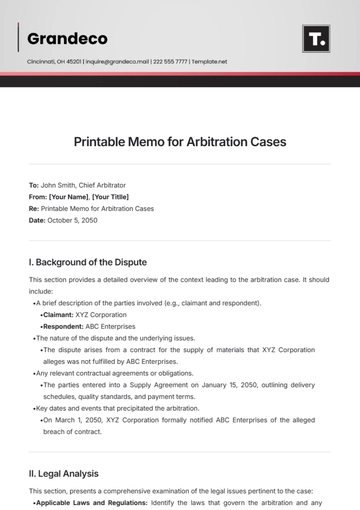 Free Printable Memo for Arbitration Cases Template to Edit Online