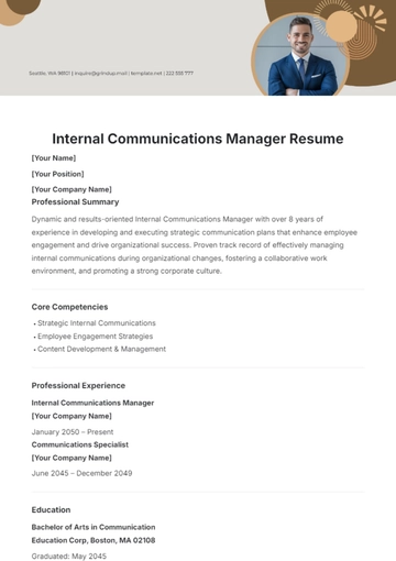 Free Internal Communications Manager Resume Template to Edit Online