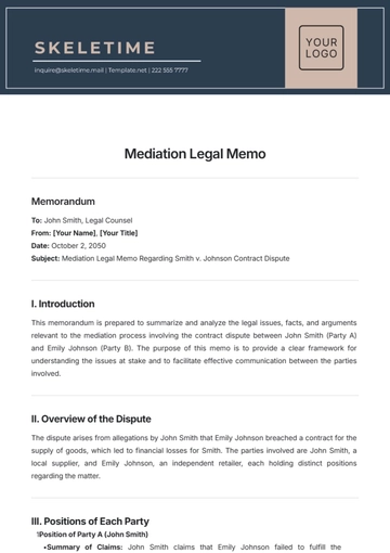 Free Mediation Legal Memo Template to Edit Online