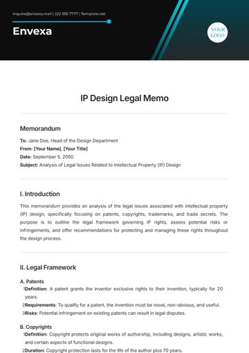Free IP Design Legal Memo Template to Edit Online