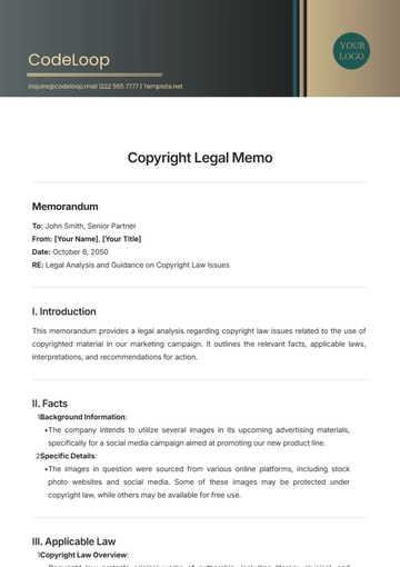 Free Copyright Legal Memo Template to Edit Online