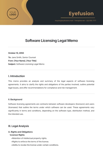 Free Software Licensing Legal Memo Template to Edit Online