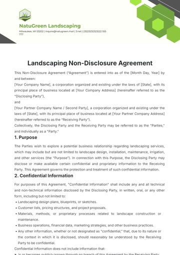Free Landscaping Non-Disclosure Agreement Template to Edit Online