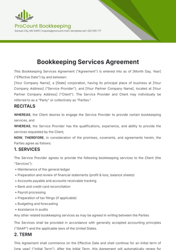 Free Bookkeeping Services Agreement Template to Edit Online