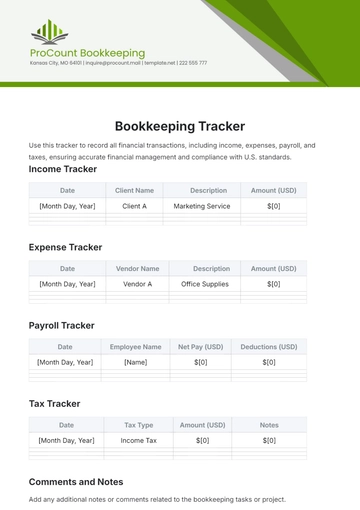Free Bookkeeping Tracker Template to Edit Online