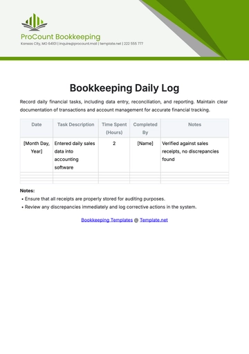 Free Bookkeeping Daily Log Template to Edit Online