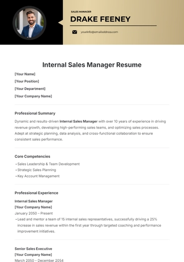 Free Internal Sales Manager Resume Template to Edit Online