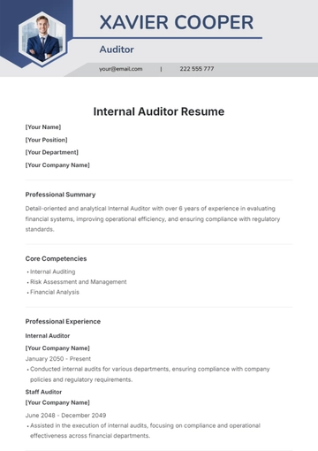 Free Internal Auditor Resume Template to Edit Online