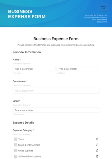 Free Business Expense Form Template to Edit Online