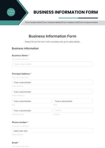 Free Business Information Form Template to Edit Online