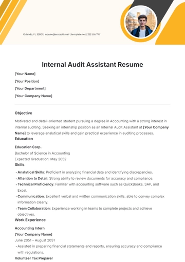 Free Internal Audit Assistant Resume Template to Edit Online