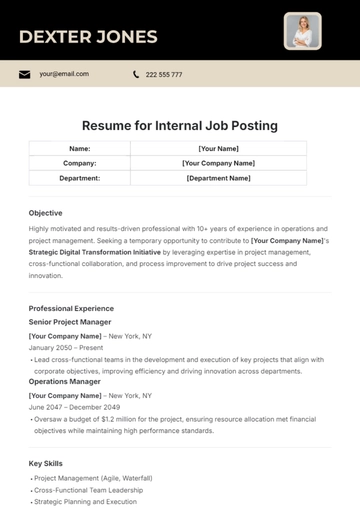 Free Resume for Internal Job Posting Template to Edit Online