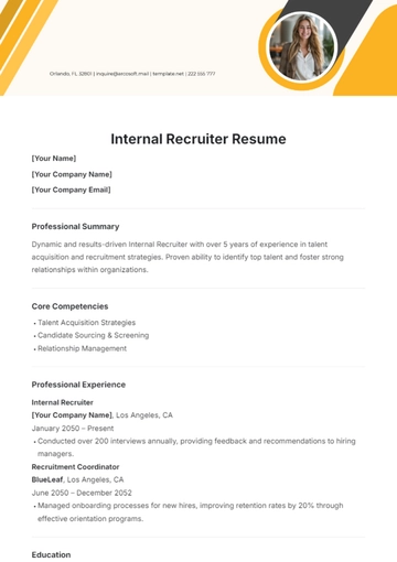 Free Internal Recruiter Resume Template to Edit Online