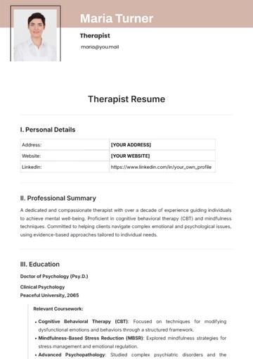 Free Therapist Resume Template to Edit Online