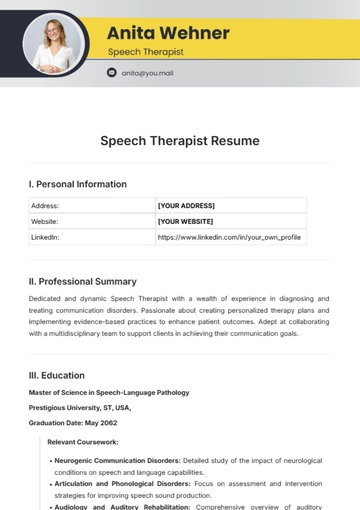 Free Speech Therapist Resume Template to Edit Online