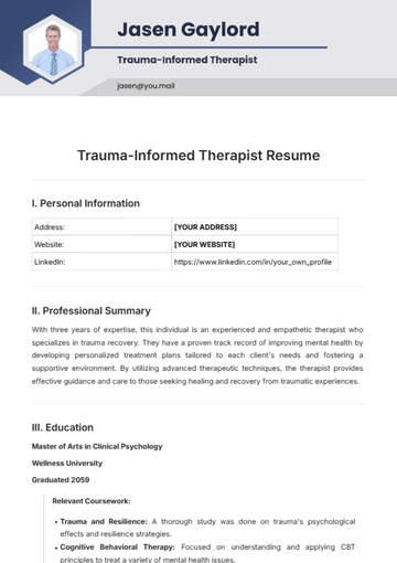 Free Trauma-Informed Therapist Resume Template to Edit Online