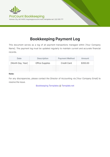 Free Bookkeeping Payment Log Template to Edit Online
