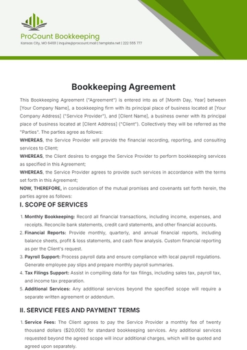 Free Bookkeeping Agreement Template to Edit Online