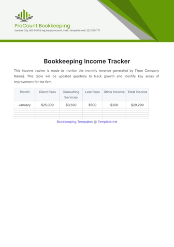 Free Bookkeeping Income Tracker Template to Edit Online