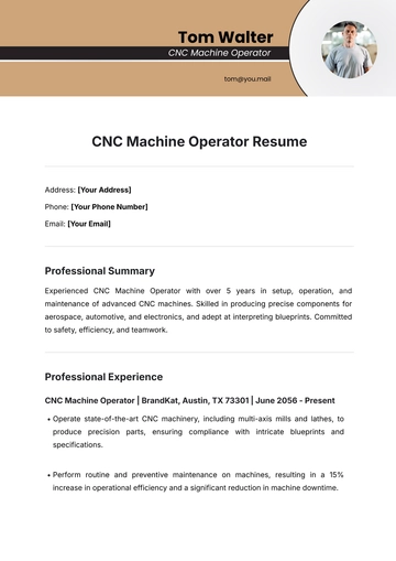 Free CNC Machine Operator Resume Template to Edit Online