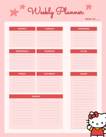 Free Hello Kitty Weekly Planner Template to Edit Online