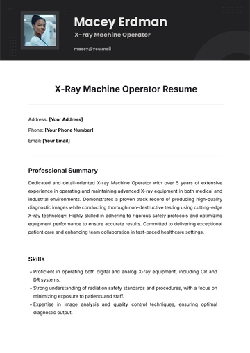 Free X-Ray Machine Operator Resume Template to Edit Online