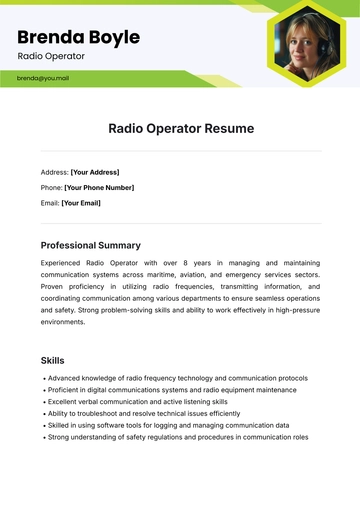 Free Radio Operator Resume Template to Edit Online