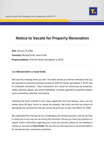 Free Notice to Vacate for Property Renovation Template to Edit Online