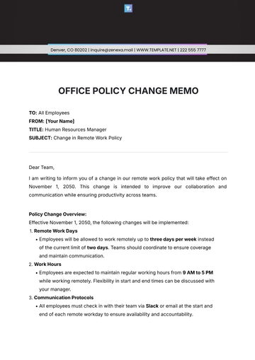 Free Office Policy Change Memo Template to Edit Online