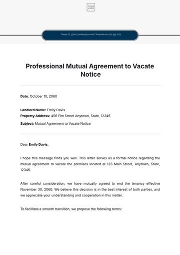 Free Professional Mutual Agreement to Vacate Notice Template to Edit Online