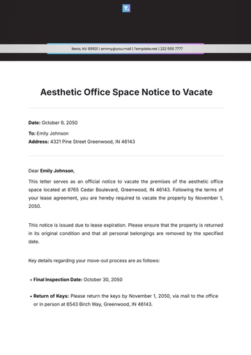 Free Aesthetic Office Space Notice to Vacate Template to Edit Online