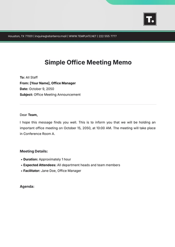 Free Simple Office Meeting Memo Template to Edit Online