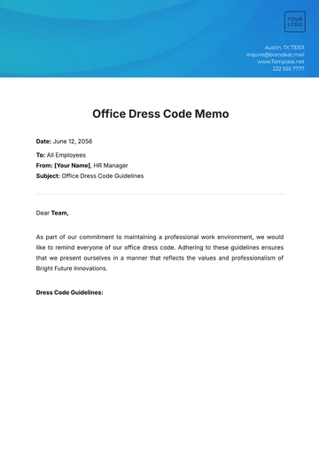 Free Office Dress Code Memo Template to Edit Online
