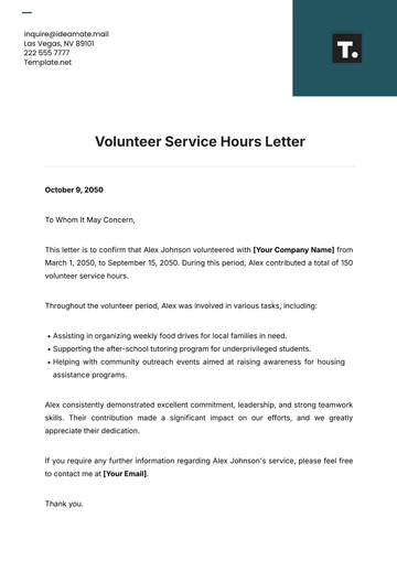 Free Volunteer Service Hours Letter Template to Edit Online