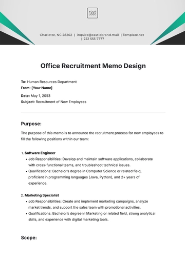 Free Office Recruitment Memo Design Template to Edit Online