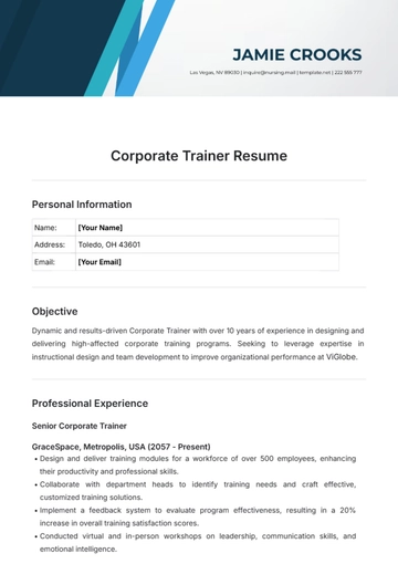 Free Corporate Trainer Resume Template to Edit Online
