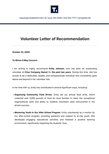 Free .Volunteer Letter of Recommendation Template to Edit Online