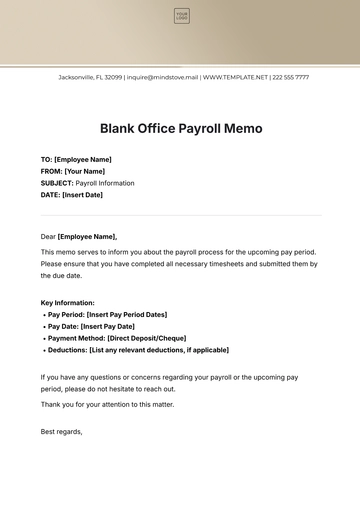 Free Blank Office Payroll Memo Template to Edit Online