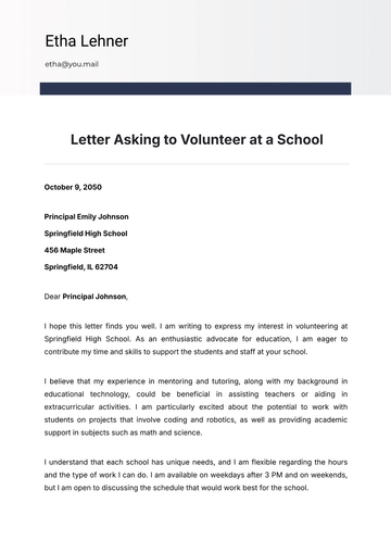 Free Letter Asking to Volunteer at a School Template to Edit Online