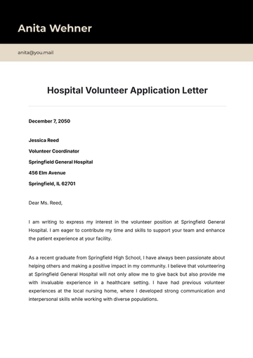 Free Hospital Volunteer Application Letter Template to Edit Online