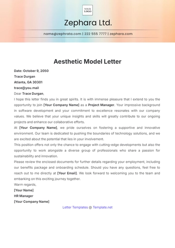 Free Aesthetic Model Letter Template to Edit Online