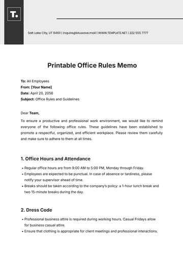 Free Printable Office Rules Memo Template to Edit Online