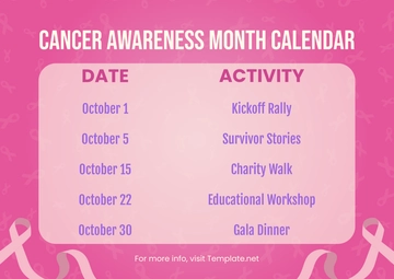 Free Cancer Awareness Month Calendar Template to Edit Online Free Cancer Awareness Month Calendar Template to Edit Online