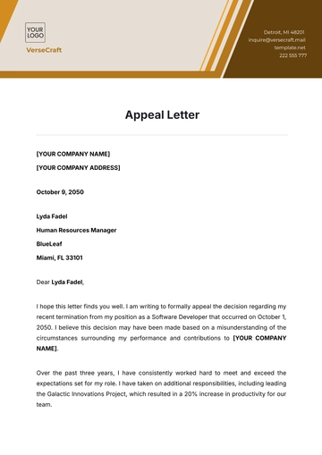 Free Appeal Letter Template to Edit Online